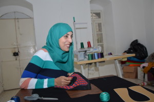 Rahaf embroidering Baklawa shoe piece